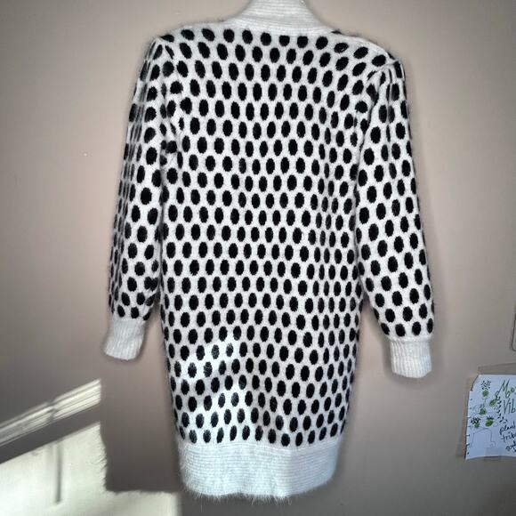 Mirano Black White Pattern Angora Coatigan 80% Angora Korea Vintage Lined L - Picture 7 of 10